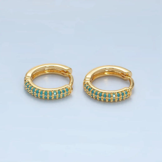 24K GF Turquoise Micro Pave Huggies