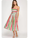 Tube Pleated Print Long Dress