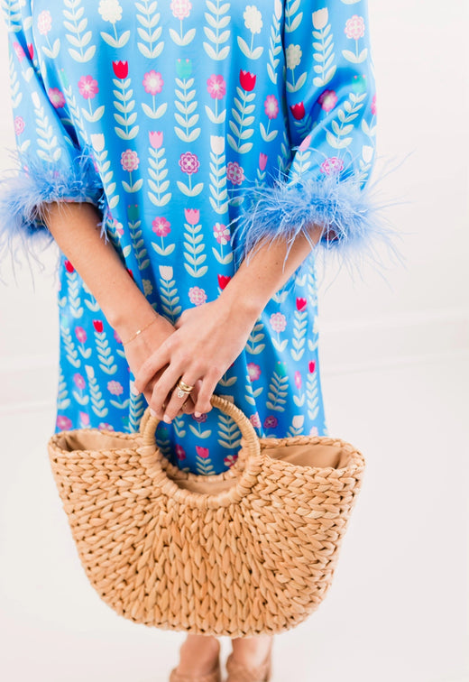 Grace Luxe Feather Caftan Midi Dress