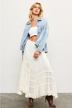 Tie Front Wave Tiered Skirt