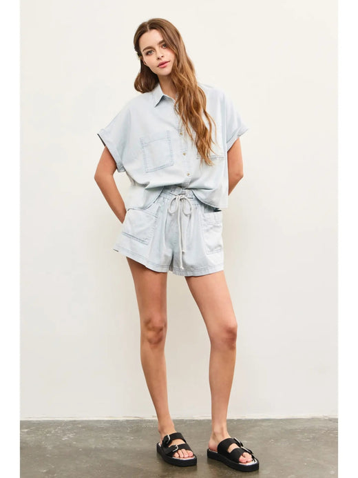 Pocket Front Button Up Shirt Top