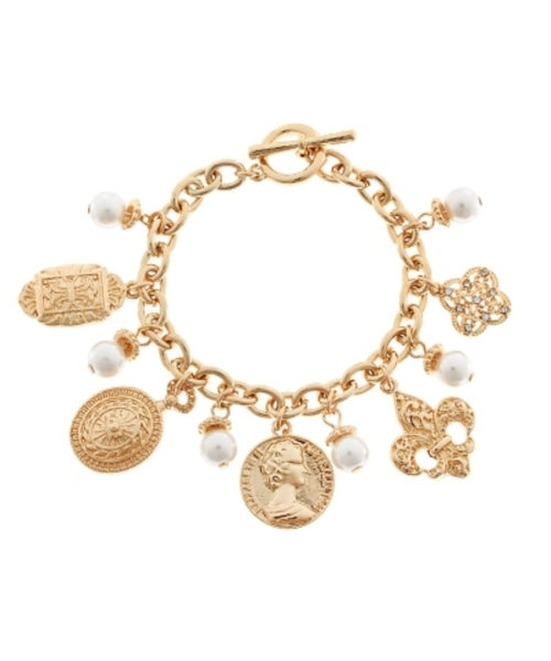 Fleur De Lis & Coin Charm Bracelet