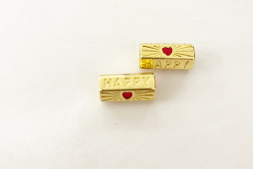 Red Enamel Heart/Happy Slider Charm