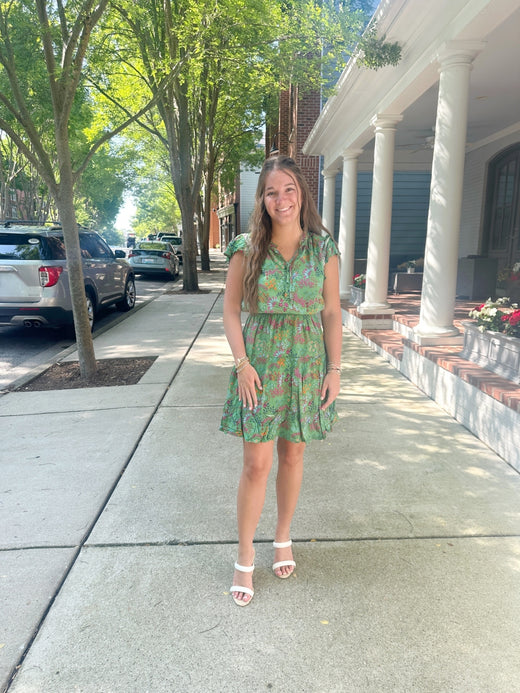Floral Tie Neck Ruffle Short Dress