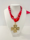 Basic Red Gold Cross Scarf Charm Necklace