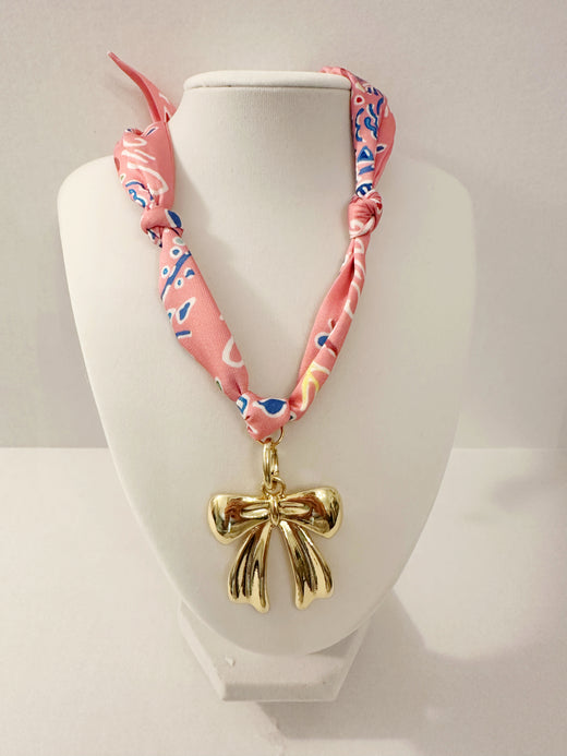 Bow Heart Scarf Charm Necklace