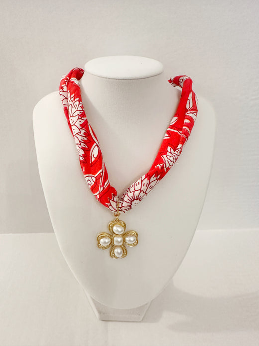 Pearl Cross Scarf Charm Necklace