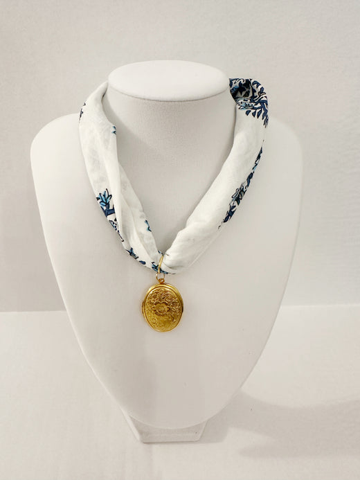 Floral Gold Locket Scarf Charm Necklace