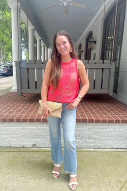 Floral Crochet with Crochet Trim Side Tying Top
