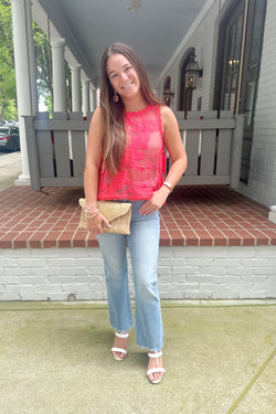 Floral Crochet with Crochet Trim Side Tying Top