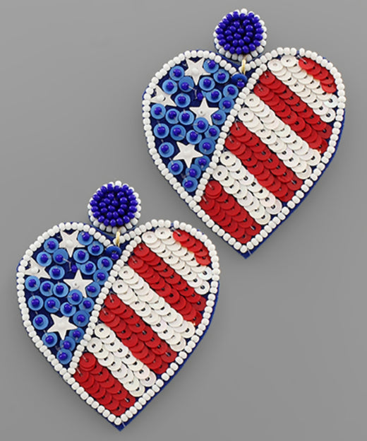 USA Sequin Heart Earrings