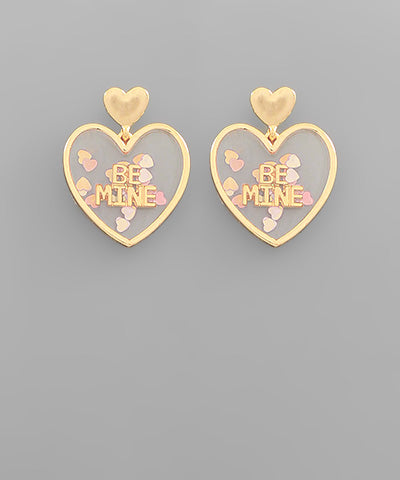 BE MINE Glitter Heart Dangle Earrings