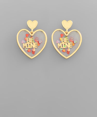 BE MINE Glitter Heart Dangle Earrings