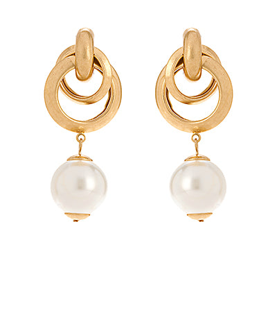 Pearl & 2 Circle Door Knocker Earrings