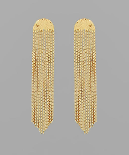 Brass Box Chain Fringe Earrings