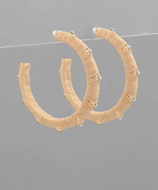 Trimmed Crystal & Wrapped Raffia Hoops