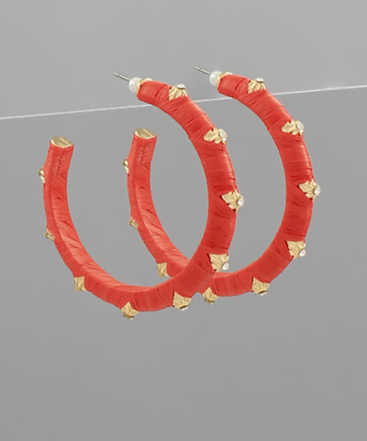 Trimmed Crystal & Wrapped Raffia Hoops