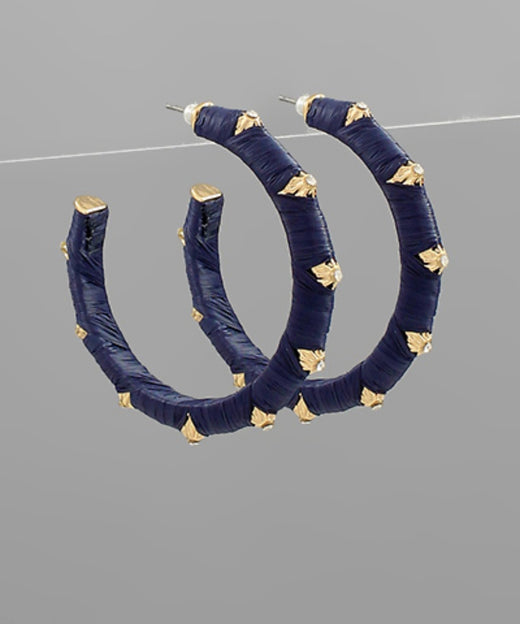 Trimmed Crystal & Wrapped Raffia Hoops