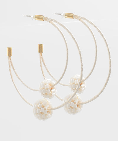 2 Hoop Earrings with Beaded Ball