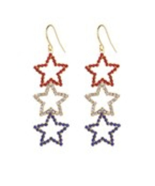 USA Pave 3 Star Drop Earrings