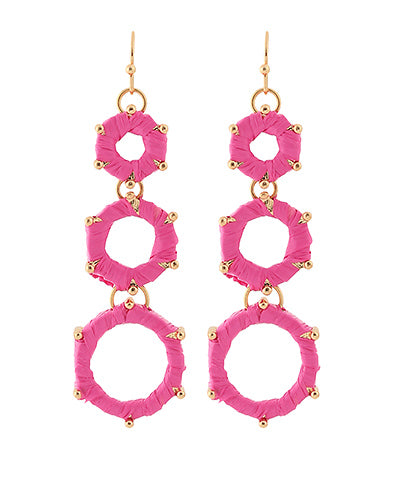 Wrapped Raffia 3 Circle Drop Earrings