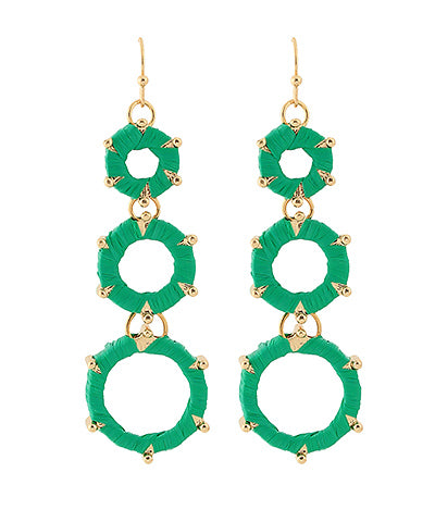 Wrapped Raffia 3 Circle Drop Earrings