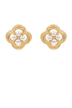 Clover Shape & Pearl Cluster Earrings