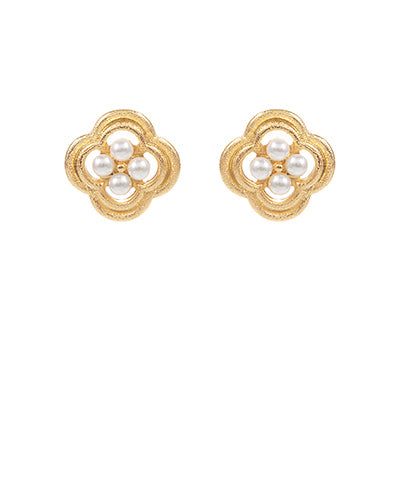 Clover Shape & Pearl Cluster Earrings