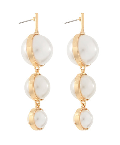 Gold Frame 3 Size Round Pearl Earrings