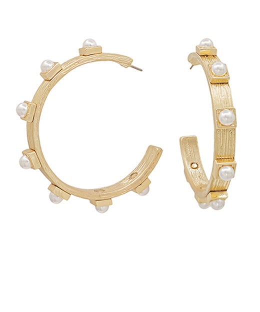 Pearl Station Textured Open Hoops