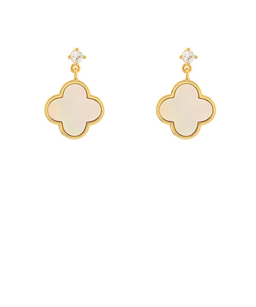 Pave CZ & MOP Clover Dangle Earrings