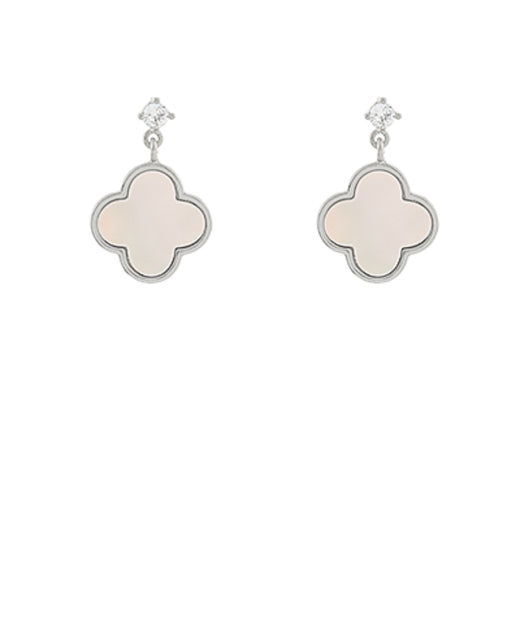 Pave CZ & MOP Clover Dangle Earrings