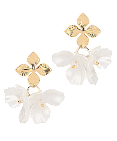 Metal & Pearl Flower Earrings