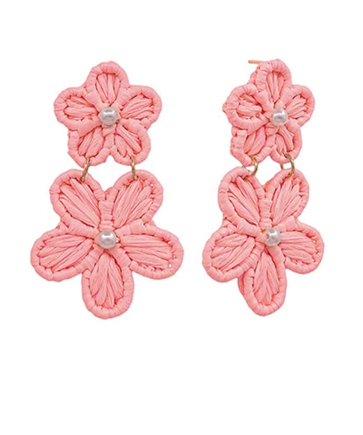 Flower Raffia Wrap Drop Earrings