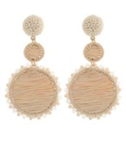 Floral Round Raffia Drop Earrings