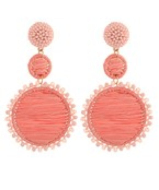 Floral Round Raffia Drop Earrings