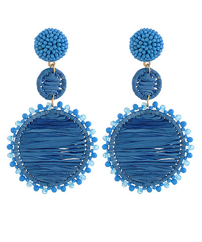 Floral Round Raffia Drop Earrings
