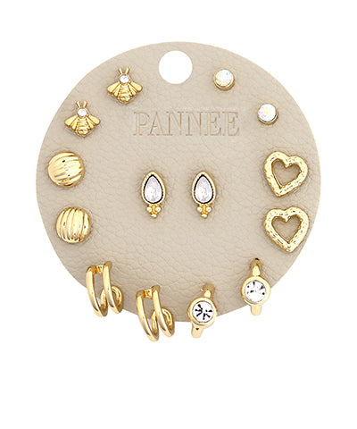 Pave Oval & Heart Stud Hoops Set