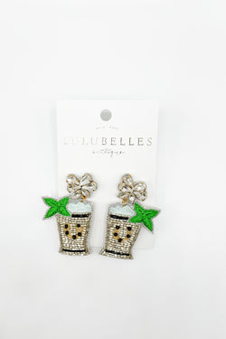 Derby Mint Julep Cup Hand  Beaded Earrings