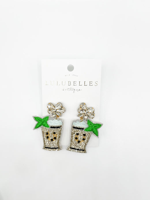 Derby Mint Julep Cup Hand  Beaded Earrings