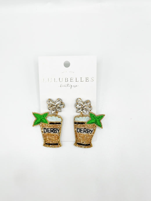 Derby Mint Julep Cup Hand  Beaded Earrings
