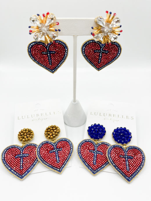 Sacred Heart Hand Beaded Earrings