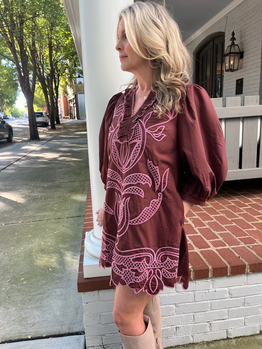 Puff Sleeve Stitched Mini Dress
