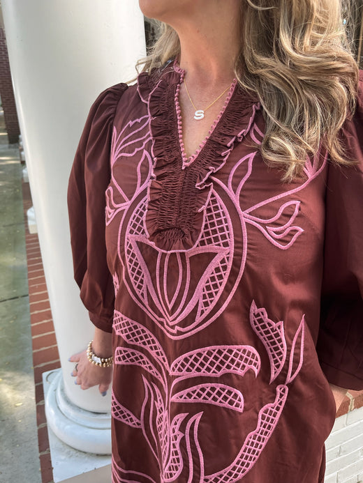 Puff Sleeve Stitched Mini Dress