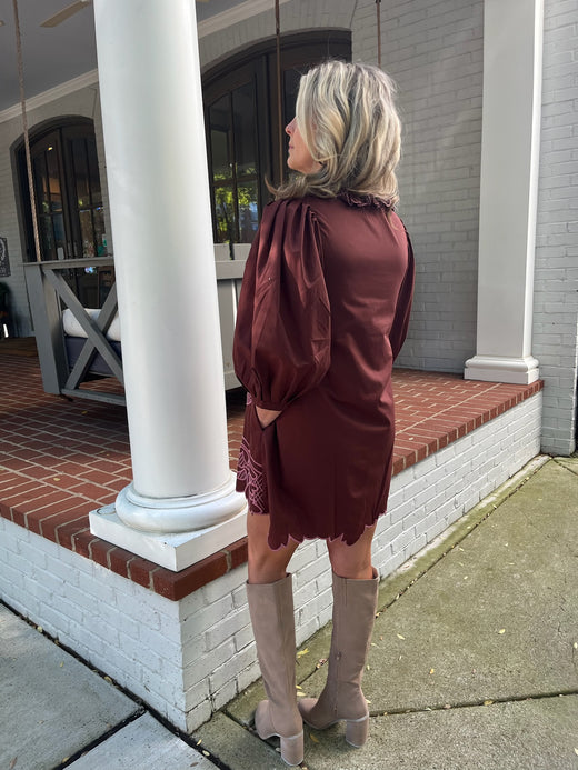 Puff Sleeve Stitched Mini Dress