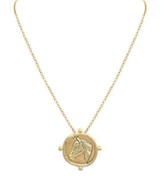 Embossed Coin Horse Pendant Necklace