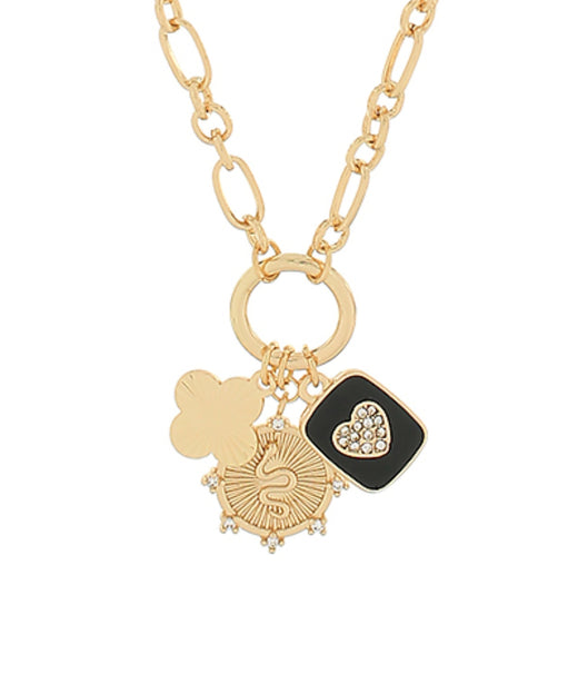 Clover Snake & Heart Crystal Charm Necklace