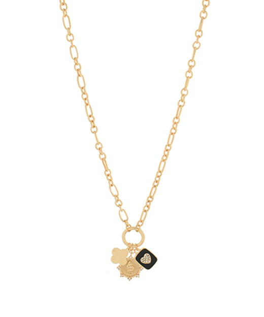 Clover Snake & Heart Crystal Charm Necklace