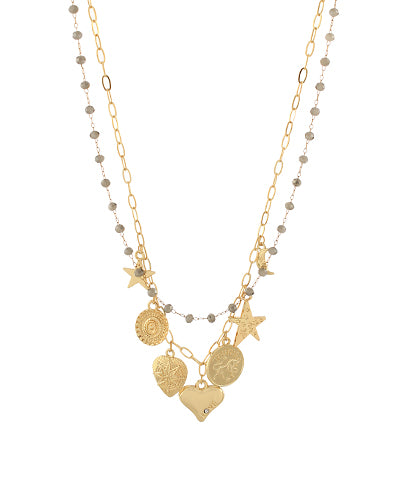 Heart & Multi Charm Layered Necklace