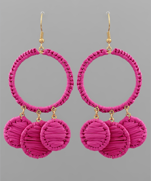 3 Round Wrapped Raffia Link Earrings
